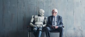 Header image showing a human taking with an AI counterpart.